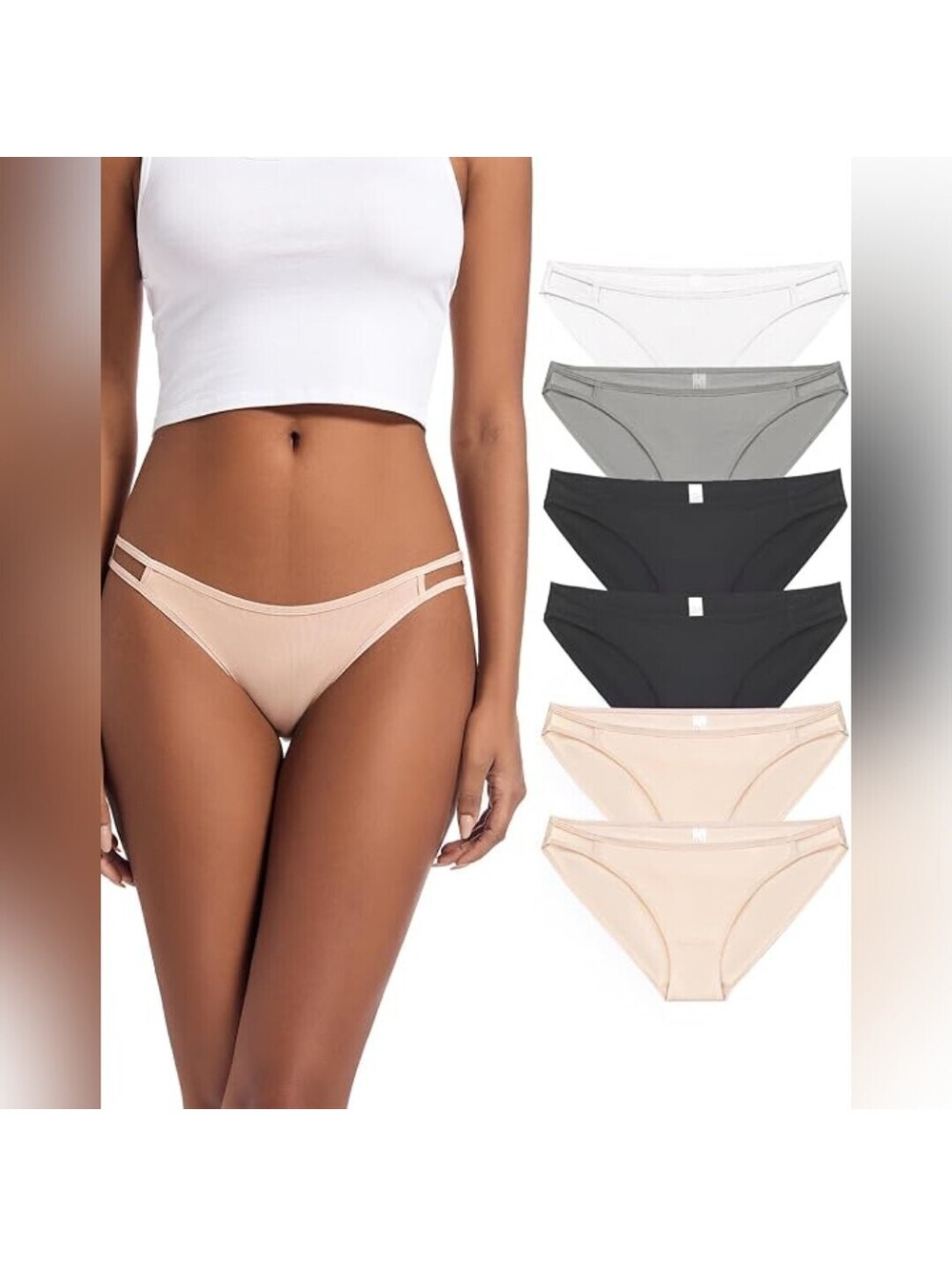 NWT Jo & Bette Tango Hipster 6 Pack String Bikini Underwear Cotton Panties, 9
